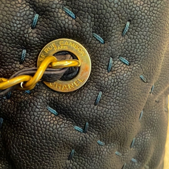 Chanel Caviar Navy Blue & Gold Hardware Stitch Tote Handbag - Picture 16 of 16